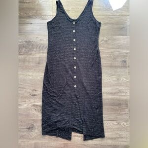 3/$15 Heather black mid length button casual dress w/ front slit